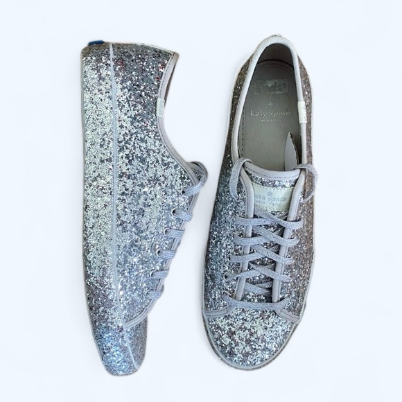 Keds X Kate Spade New York All-over Glitter Sneakers Flats Silver Size 8 - Picture 2 of 10